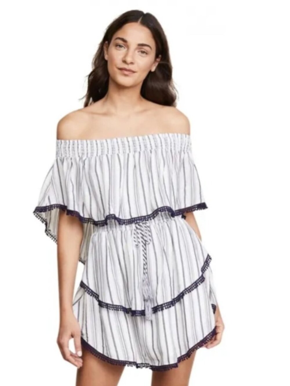 The Jetset Diaries Aries Tiered Striped Mini Dress